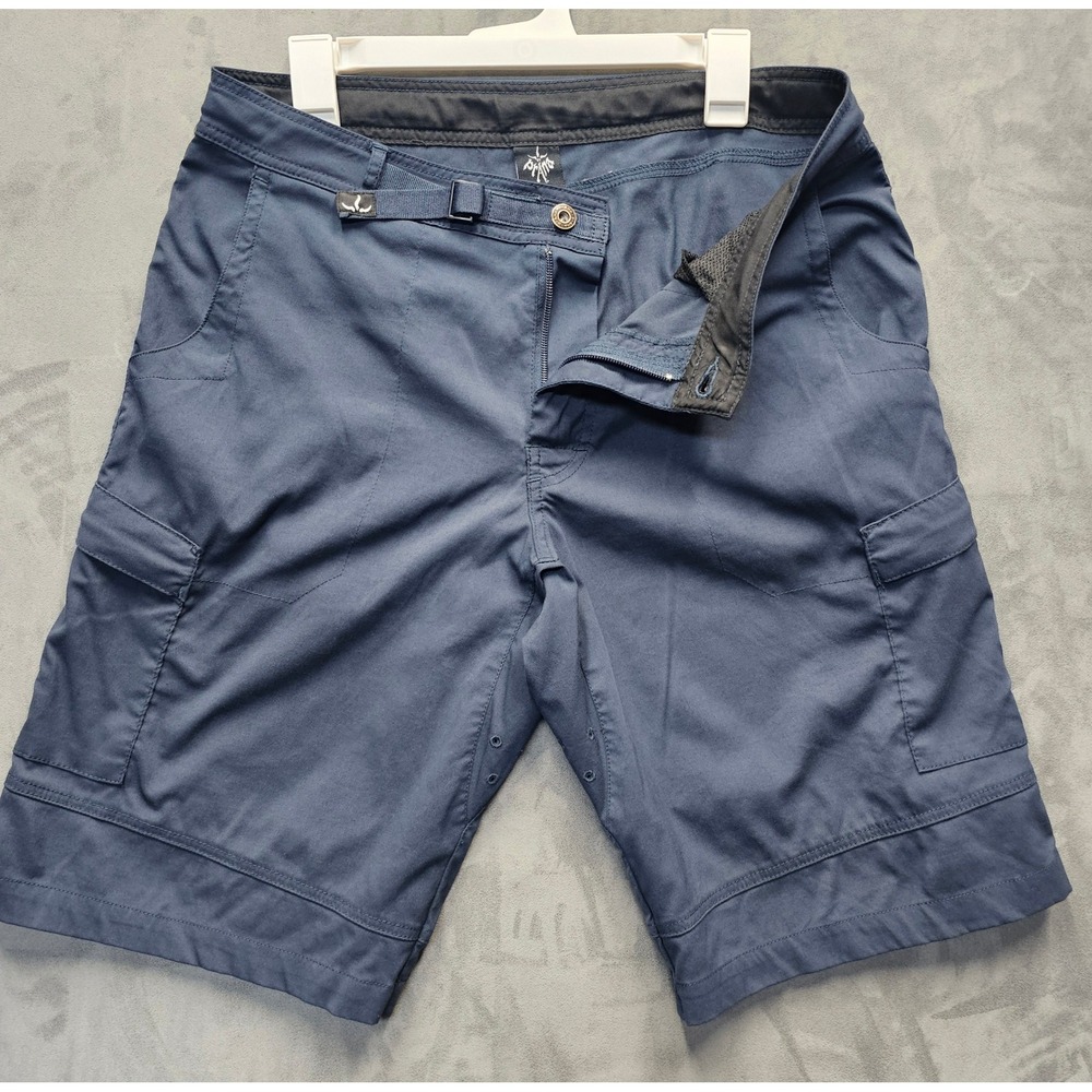 Prana Breathe Mens Navy Blue Cargo Shorts Integrated Belt Size Medium 12 Inseam